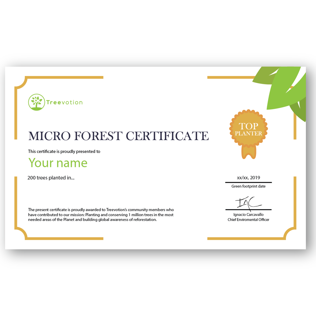 Micro Forest 200 Trees Certificate